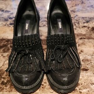 Zinda Black Loafers with Fringe and Studs
